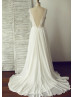 Deep V Back Ivory Lace Chiffon Wedding Dress